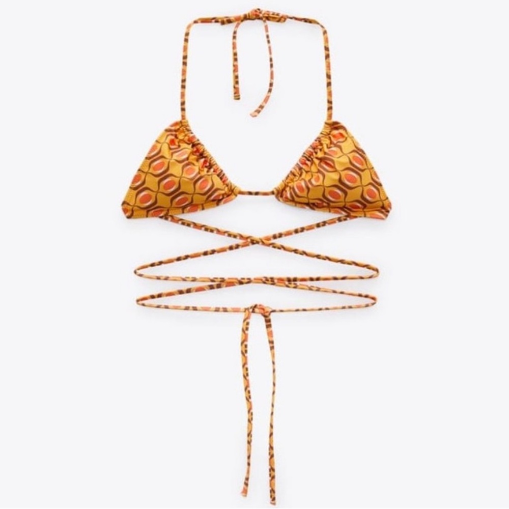 ZARA Pumpkin Inverted Bikini Set with Criss-Cross Straps and Thong Bottom - Picture 2 of 13